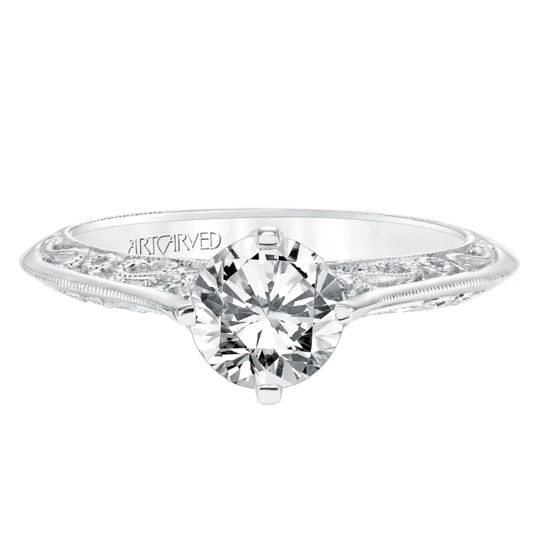 ArtCarved Bridal Artcarved Bridal Mounted With CZ Center Vintage Filigree Solitaire Engagement Ring Laurette 14K White Gold - Image 2