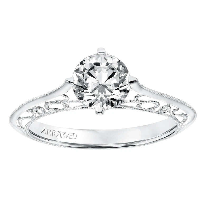 ArtCarved Bridal Artcarved Bridal Mounted With CZ Center Vintage Filigree Solitaire Engagement Ring Laurette 14K White Gold - Image 4