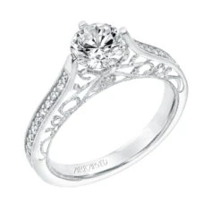 ArtCarved Bridal Artcarved Bridal Mounted With CZ Center Vintage Heritage Engagement Ring Juliana 14K White Gold