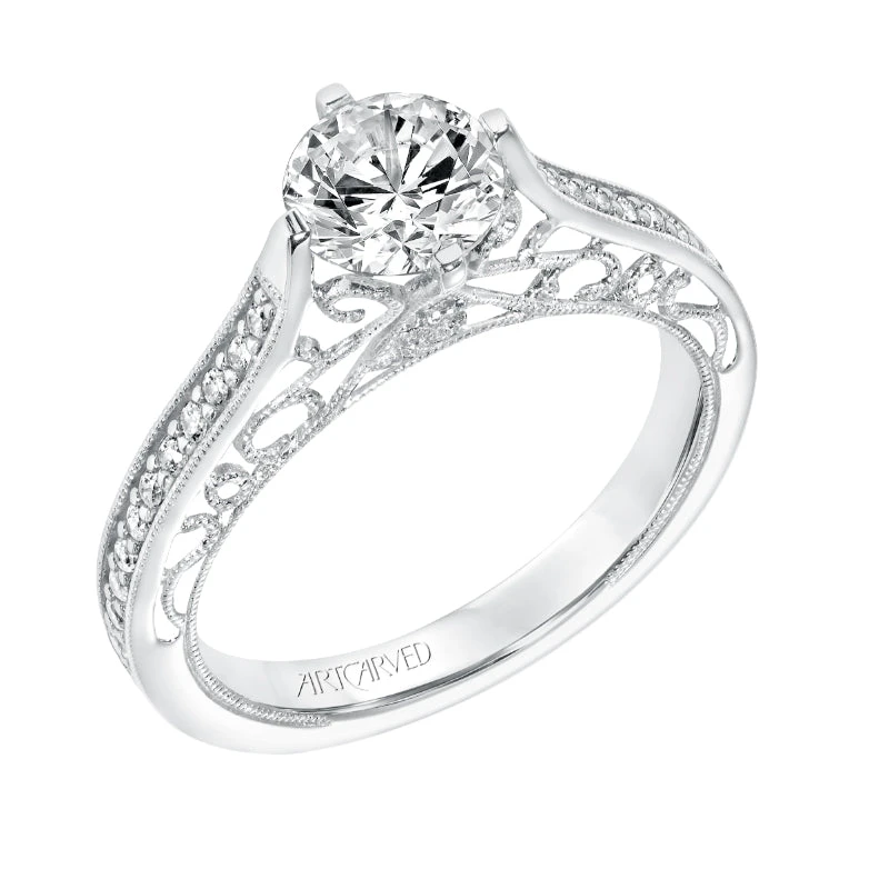 ArtCarved Bridal Artcarved Bridal Mounted With CZ Center Vintage Heritage Engagement Ring Juliana 14K White Gold
