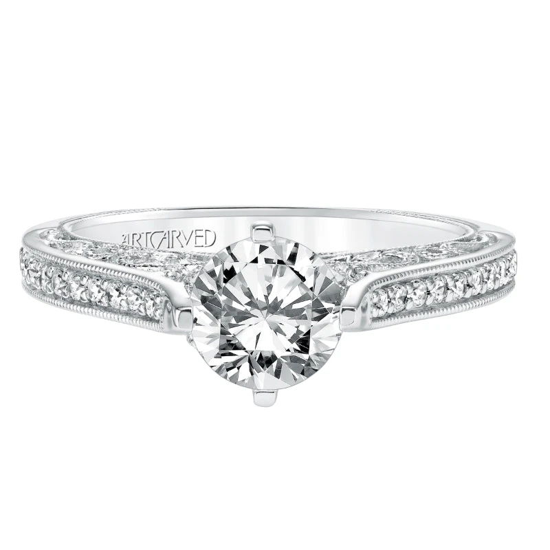 ArtCarved Bridal Artcarved Bridal Mounted With CZ Center Vintage Heritage Engagement Ring Juliana 14K White Gold - Image 2