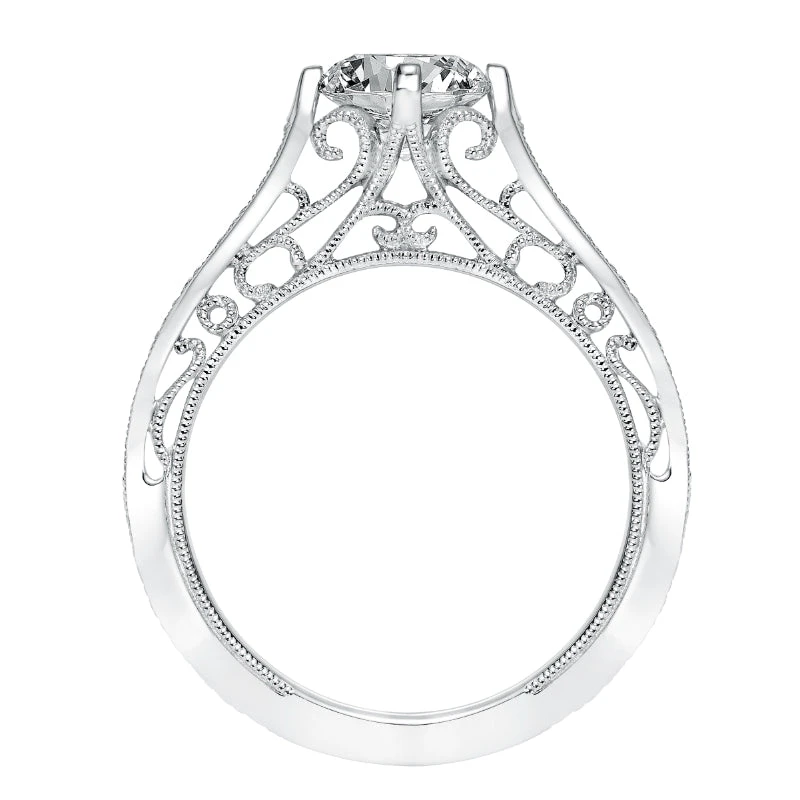 ArtCarved Bridal Artcarved Bridal Mounted With CZ Center Vintage Heritage Engagement Ring Juliana 14K White Gold - Image 3