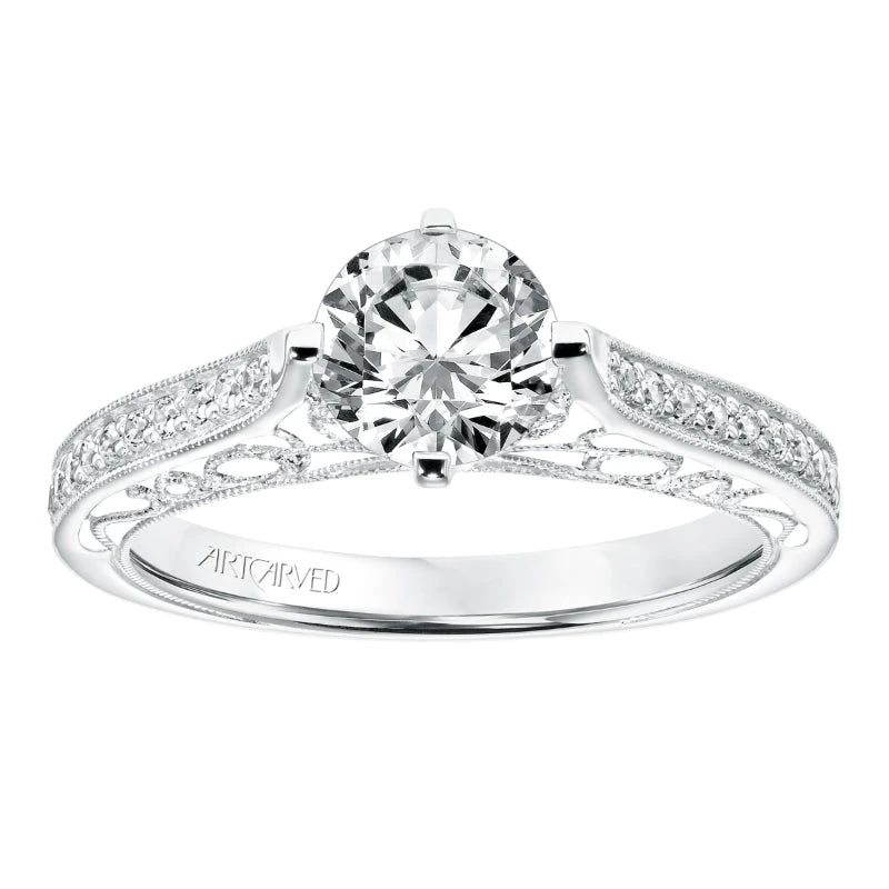 ArtCarved Bridal Artcarved Bridal Mounted With CZ Center Vintage Heritage Engagement Ring Juliana 14K White Gold - Image 4