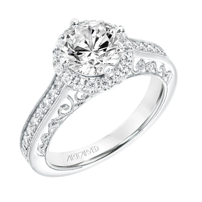 ArtCarved Bridal Artcarved Bridal Mounted With CZ Center Vintage Filigree Halo Engagement Ring Eris 14K White Gold