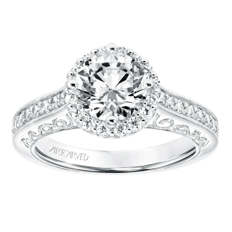 ArtCarved Bridal Artcarved Bridal Mounted With CZ Center Vintage Filigree Halo Engagement Ring Eris 14K White Gold - Image 4