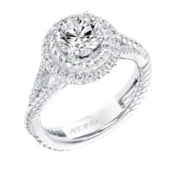ArtCarved Bridal Artcarved Bridal Mounted With CZ Center Contemporary Rope Halo Engagement Ring Skyla 14K White Gold