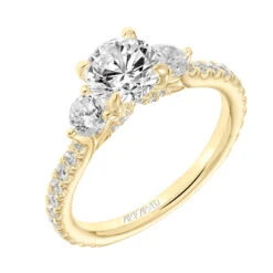 ArtCarved Bridal Artcarved Bridal Mounted With CZ Center Classic Diamond 3-Stone Engagement Ring Claudia 14K Yellow Gold