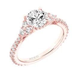 ArtCarved Bridal Artcarved Bridal Semi-Mounted With Side Stones Classic 3-Stone Engagement Ring Clio 14K Rose Gold