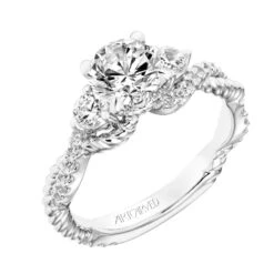ArtCarved Bridal Artcarved Bridal Semi-Mounted With Side Stones Contemporary Twist 3-Stone Engagement Ring Danica 14K White Gold