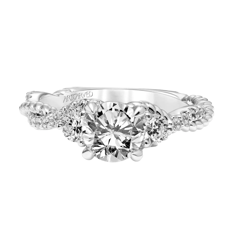 ArtCarved Bridal Artcarved Bridal Mounted With CZ Center Contemporary Twist 3-Stone Engagement Ring Danica 14K White Gold - Image 2