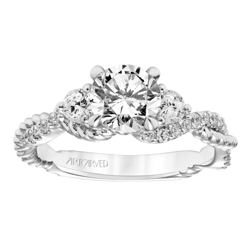 ArtCarved Bridal Artcarved Bridal Mounted With CZ Center Contemporary Twist 3-Stone Engagement Ring Danica 14K White Gold - Image 4