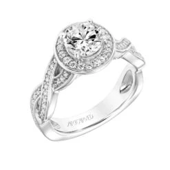 ArtCarved Bridal Artcarved Bridal Mounted With CZ Center Contemporary Twist Halo Engagement Ring Lyra 14K White Gold