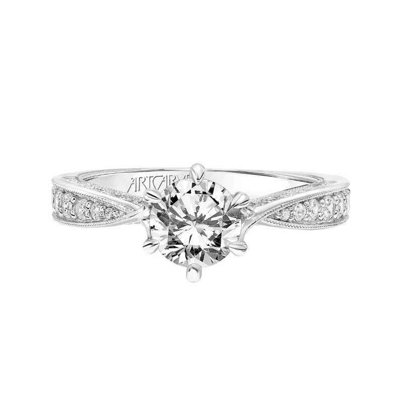 ArtCarved Bridal Artcarved Bridal Semi-Mounted With Side Stones Vintage Filigree Diamond Engagement Ring Cornelia 14K White Gold - Image 2