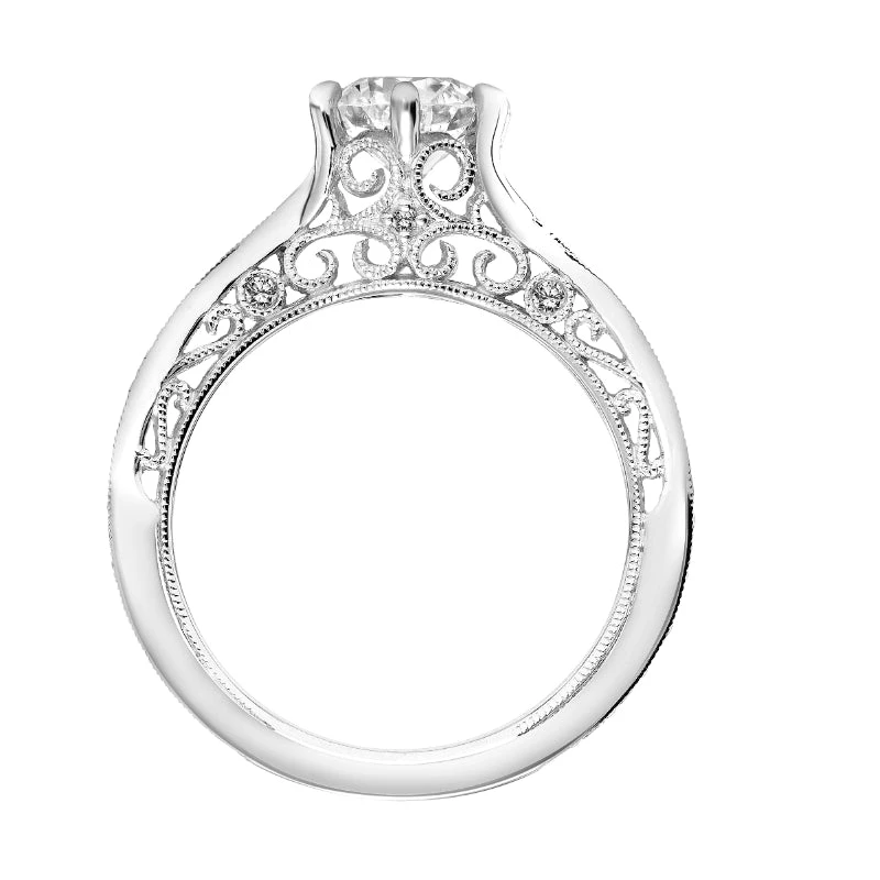 ArtCarved Bridal Artcarved Bridal Semi-Mounted With Side Stones Vintage Filigree Diamond Engagement Ring Cornelia 14K White Gold - Image 3