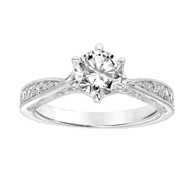 ArtCarved Bridal Artcarved Bridal Semi-Mounted With Side Stones Vintage Filigree Diamond Engagement Ring Cornelia 14K White Gold - Image 4