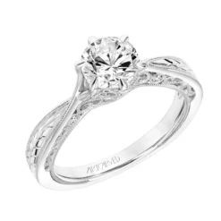 ArtCarved Bridal Artcarved Bridal Semi-Mounted With Side Stones Vintage Filigree Diamond Engagement Ring Faith 18K White Gold