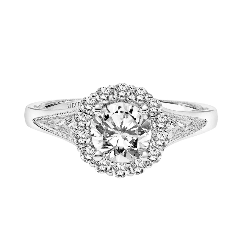 ArtCarved Bridal Artcarved Bridal Mounted With CZ Center Vintage Filigree Halo Engagement Ring Ada 18K White Gold - Image 2