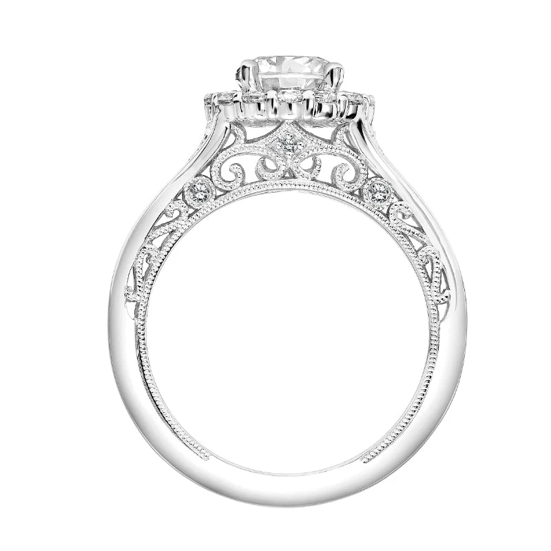 ArtCarved Bridal Artcarved Bridal Mounted With CZ Center Vintage Filigree Halo Engagement Ring Ada 18K White Gold - Image 3