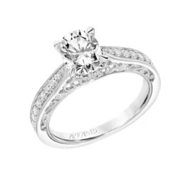 ArtCarved Bridal Artcarved Bridal Mounted With CZ Center Vintage Filigree Diamond Engagement Ring Vera 14K White Gold