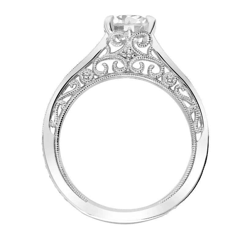 ArtCarved Bridal Artcarved Bridal Semi-Mounted With Side Stones Vintage Filigree Diamond Engagement Ring Vera 18K White Gold - Image 3