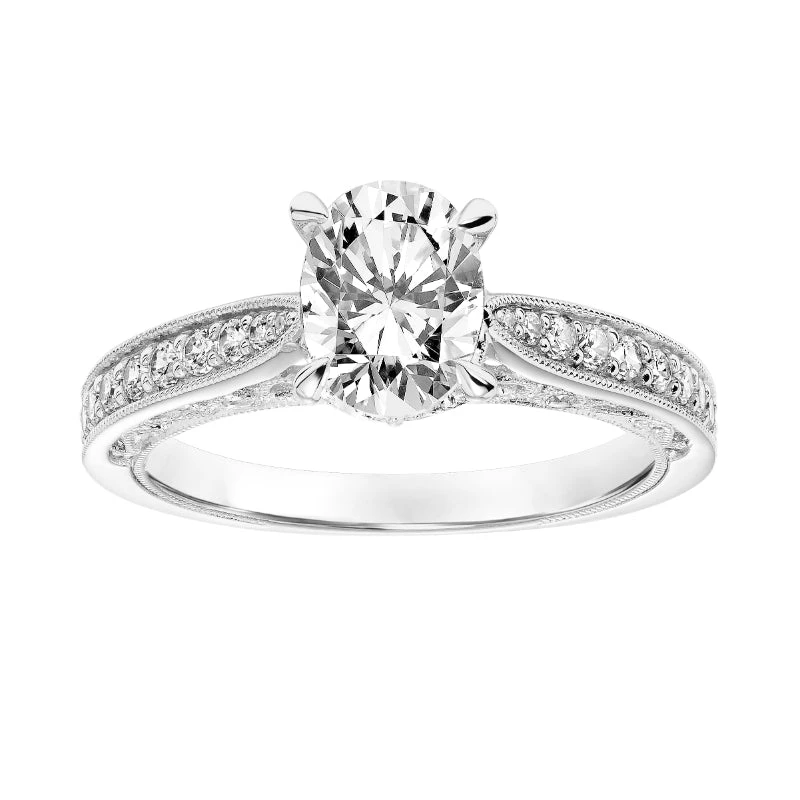 ArtCarved Bridal Artcarved Bridal Semi-Mounted With Side Stones Vintage Filigree Diamond Engagement Ring Vera 18K White Gold - Image 4