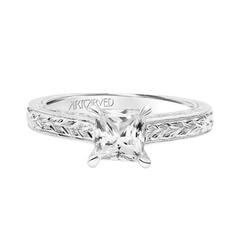 ArtCarved Bridal Artcarved Bridal Semi-Mounted With Side Stones Vintage Filigree Diamond Engagement Ring Marion 18K White Gold - Image 2