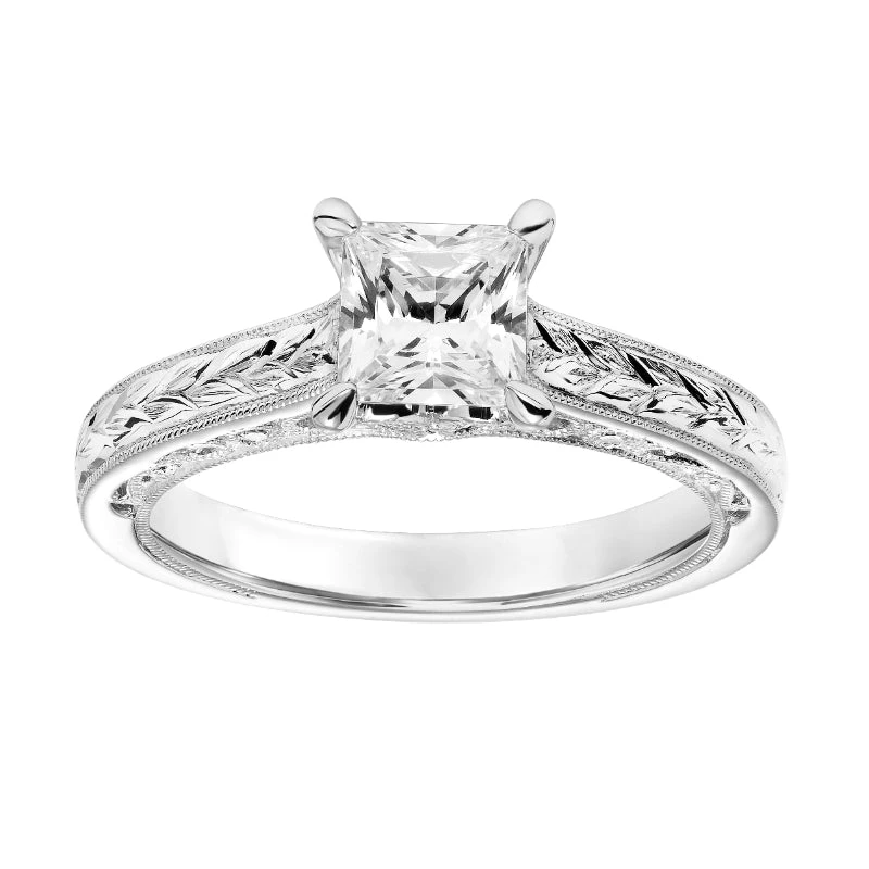 ArtCarved Bridal Artcarved Bridal Semi-Mounted With Side Stones Vintage Filigree Diamond Engagement Ring Marion 18K White Gold - Image 4