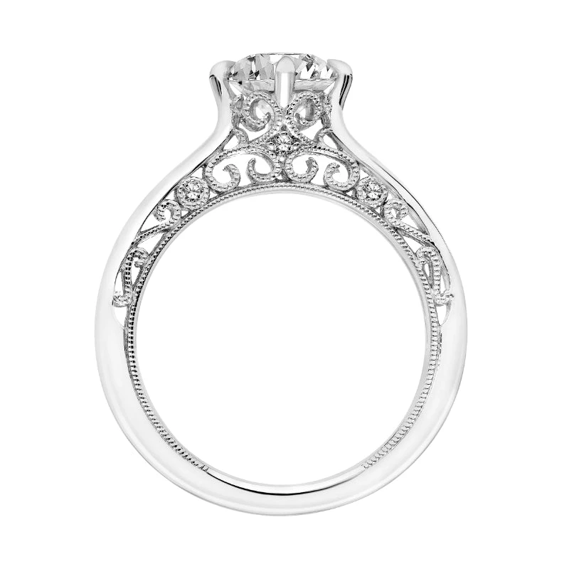 ArtCarved Bridal Artcarved Bridal Semi-Mounted With Side Stones Vintage Filigree Solitaire Engagement Ring Elsie 18K White Gold - Image 3