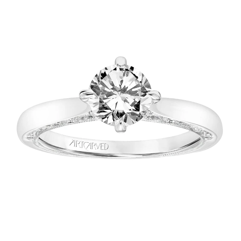 ArtCarved Bridal Artcarved Bridal Semi-Mounted With Side Stones Vintage Filigree Solitaire Engagement Ring Elsie 18K White Gold - Image 4