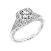 ArtCarved Bridal Artcarved Bridal Semi-Mounted With Side Stones Vintage Filigree Halo Engagement Ring Prudence 18K White Gold