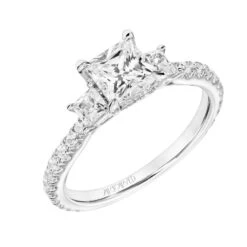 ArtCarved Bridal Artcarved Bridal Mounted With CZ Center Classic Diamond 3-Stone Engagement Ring Rea 14K White Gold