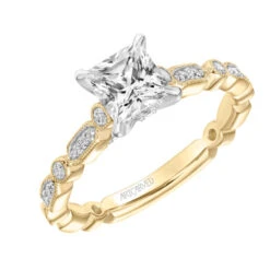 ArtCarved Bridal Artcarved Bridal Mounted With CZ Center Vintage Milgrain Diamond Engagement Ring Beatrice 14K Yellow Gold Primary & 14K White Gold