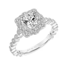 ArtCarved Bridal Artcarved Bridal Semi-Mounted With Side Stones Vintage Vintage Halo Engagement Ring Lilith 18K White Gold