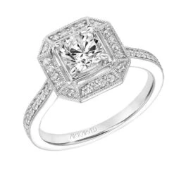 ArtCarved Bridal Artcarved Bridal Mounted With CZ Center Vintage Milgrain Halo Engagement Ring Maeve 14K White Gold