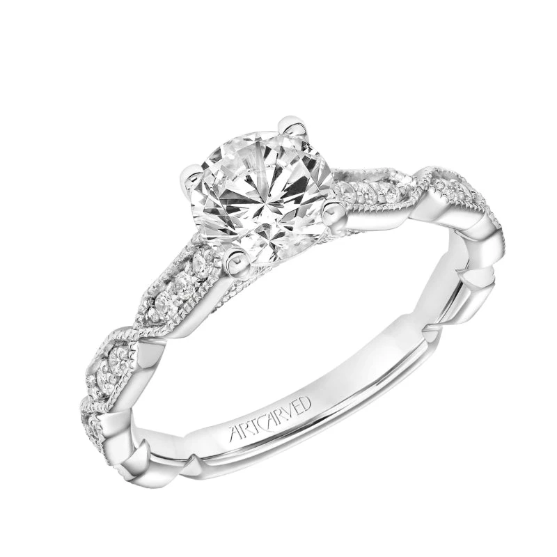 ArtCarved Bridal Artcarved Bridal Mounted With CZ Center Vintage Vintage Engagement Ring Cressida 14K White Gold