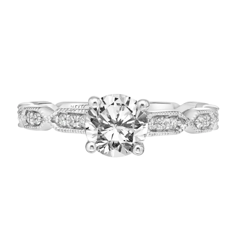 ArtCarved Bridal Artcarved Bridal Mounted With CZ Center Vintage Vintage Engagement Ring Cressida 14K White Gold - Image 2