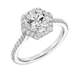 ArtCarved Bridal Artcarved Bridal Semi-Mounted With Side Stones Contemporary Halo Engagement Ring Lorelei 18K White Gold