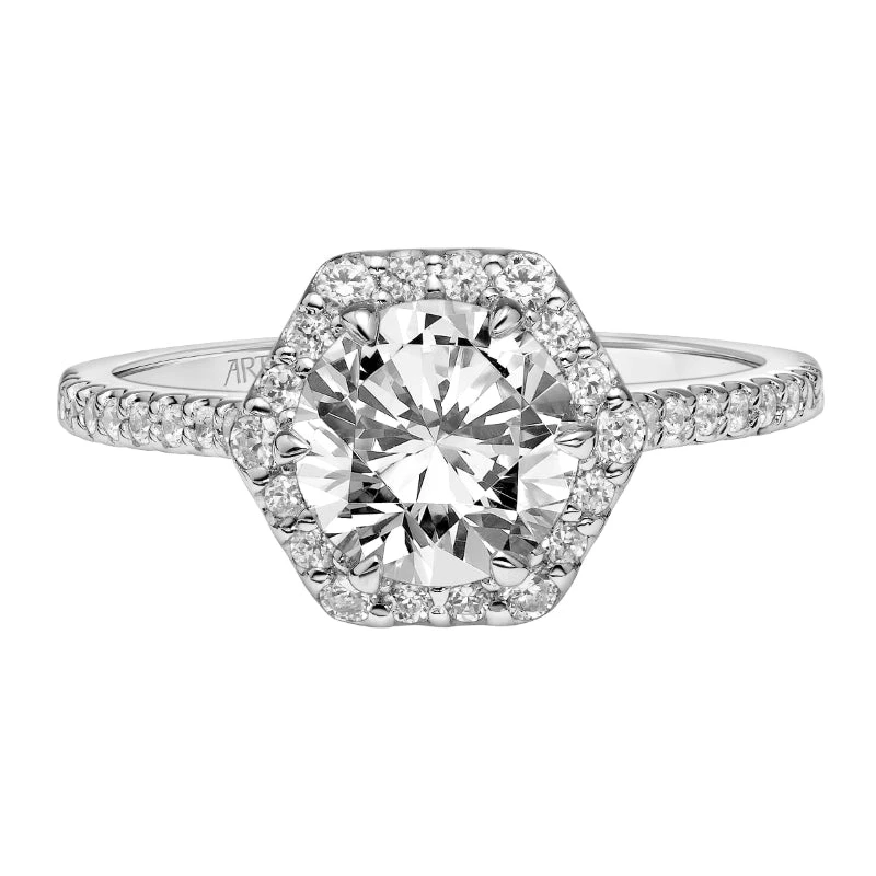 ArtCarved Bridal Artcarved Bridal Semi-Mounted With Side Stones Contemporary Halo Engagement Ring Lorelei 18K White Gold - Image 2