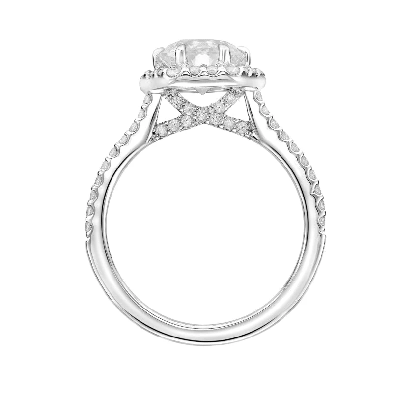 ArtCarved Bridal Artcarved Bridal Semi-Mounted With Side Stones Contemporary Halo Engagement Ring Lorelei 18K White Gold - Image 3