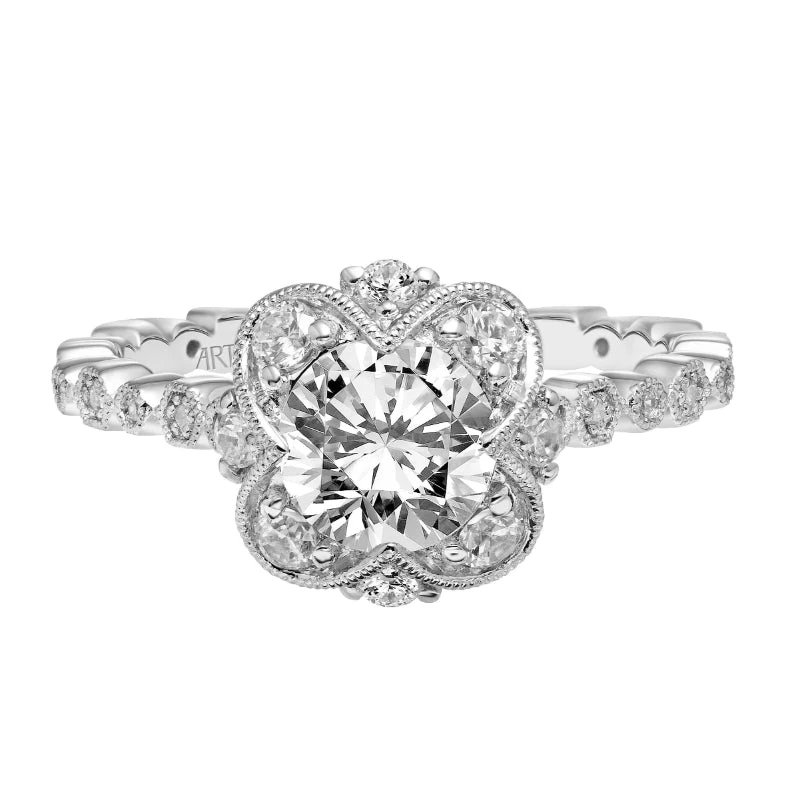ArtCarved Bridal Artcarved Bridal Mounted With CZ Center Vintage Milgrain Engagement Ring Annette 14K White Gold - Image 2