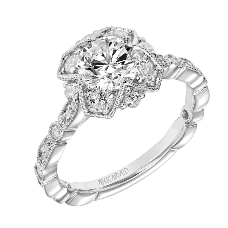 ArtCarved Bridal Artcarved Bridal Mounted With CZ Center Vintage Milgrain Engagement Ring Alma 18K White Gold