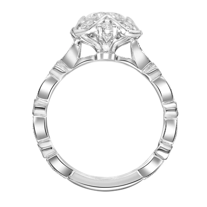 ArtCarved Bridal Artcarved Bridal Mounted With CZ Center Vintage Milgrain Engagement Ring Alma 18K White Gold - Image 3