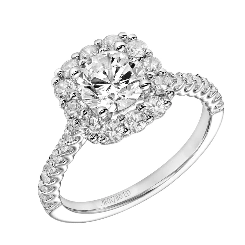 ArtCarved Bridal Artcarved Bridal Mounted With CZ Center Classic Halo Engagement Ring Dolly 18K White Gold