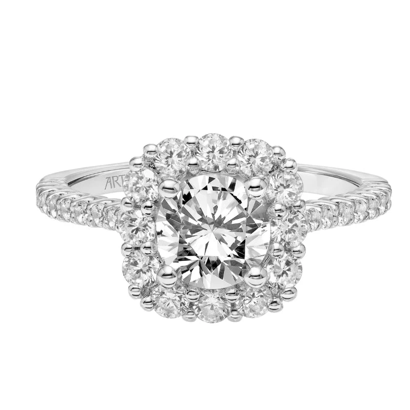 ArtCarved Bridal Artcarved Bridal Mounted With CZ Center Classic Halo Engagement Ring Dolly 18K White Gold - Image 2