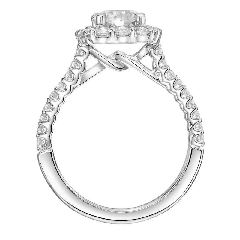 ArtCarved Bridal Artcarved Bridal Semi-Mounted With Side Stones Classic Halo Engagement Ring Dolly 18K White Gold - Image 3