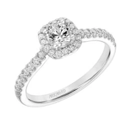 ArtCarved Bridal Artcarved Bridal Semi-Mounted With Side Stones Classic One Love Halo Engagement Ring Layla 18K White Gold