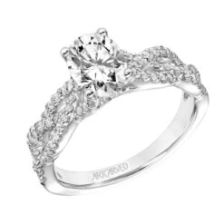 ArtCarved Bridal Artcarved Bridal Semi-Mounted With Side Stones Contemporary Twist Engagement Ring Angelique 18K White Gold