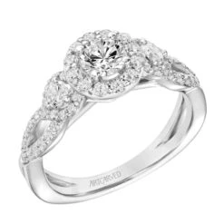 ArtCarved Bridal Artcarved Bridal Semi-Mounted With Side Stones Contemporary One Love Halo Engagement Ring Camryn 14K White Gold