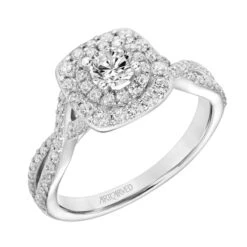 ArtCarved Bridal Artcarved Bridal Semi-Mounted With Side Stones Contemporary One Love Halo Engagement Ring 14K White Gold