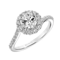 ArtCarved Bridal Artcarved Bridal Semi-Mounted With Side Stones Contemporary Twist Halo Engagement Ring Sierra 18K White Gold